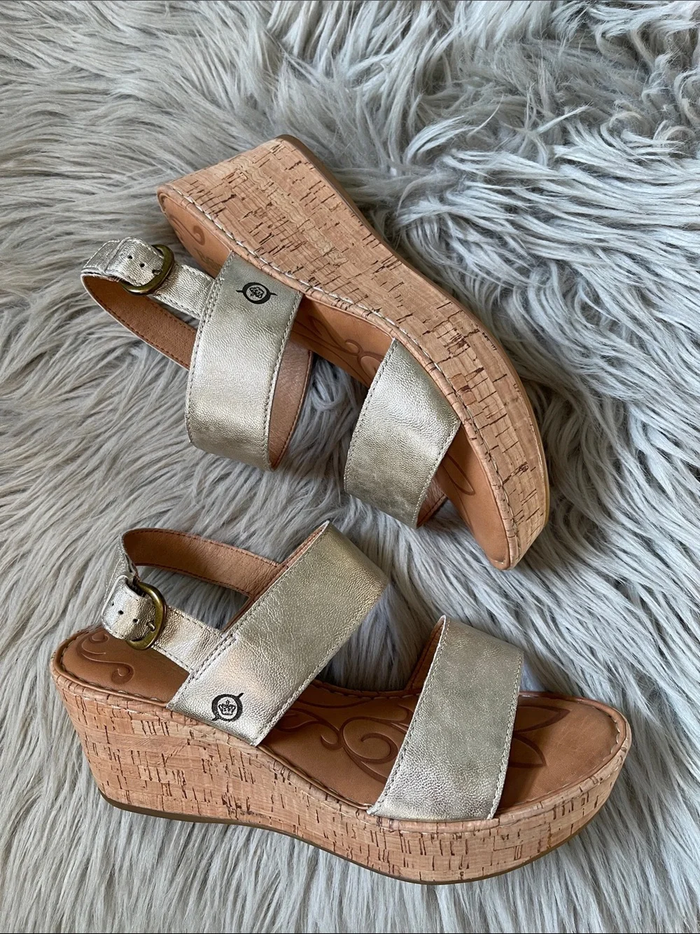 Born Metallic Gold Cork Wedge Sandals